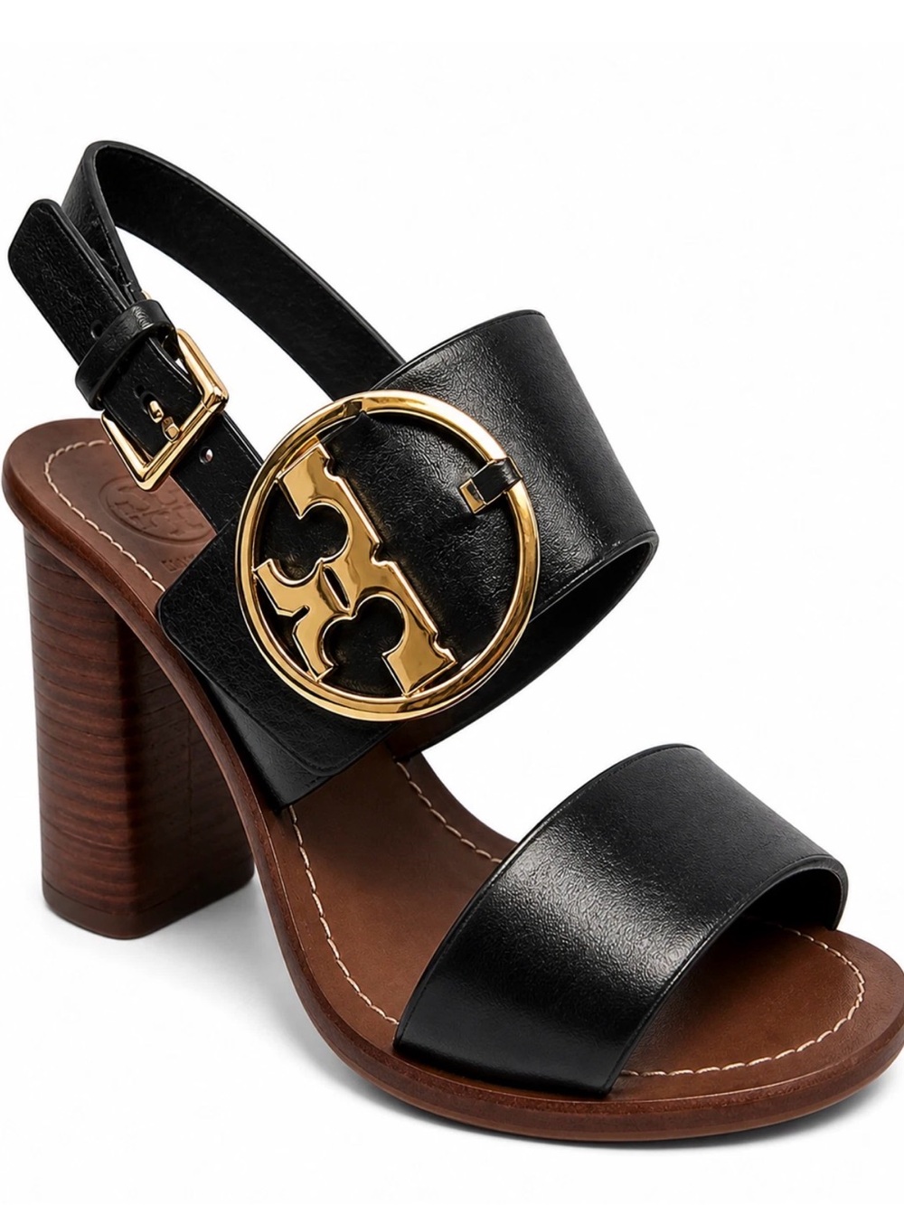 Tory Burch Thames Grant Leather City Sandal, Black with Gold Hardware